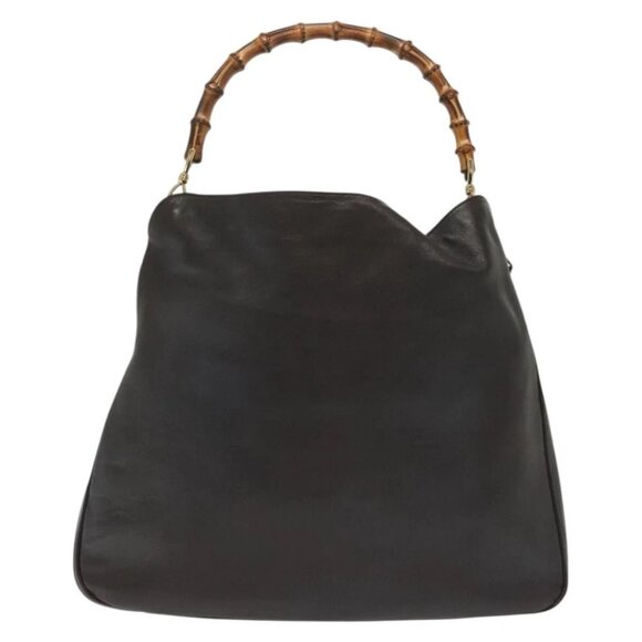 GUCCI Bamboo Hand Bag Leather 2way Black Gold 001 1577 Auth ep10141 - Picture 3 of 16